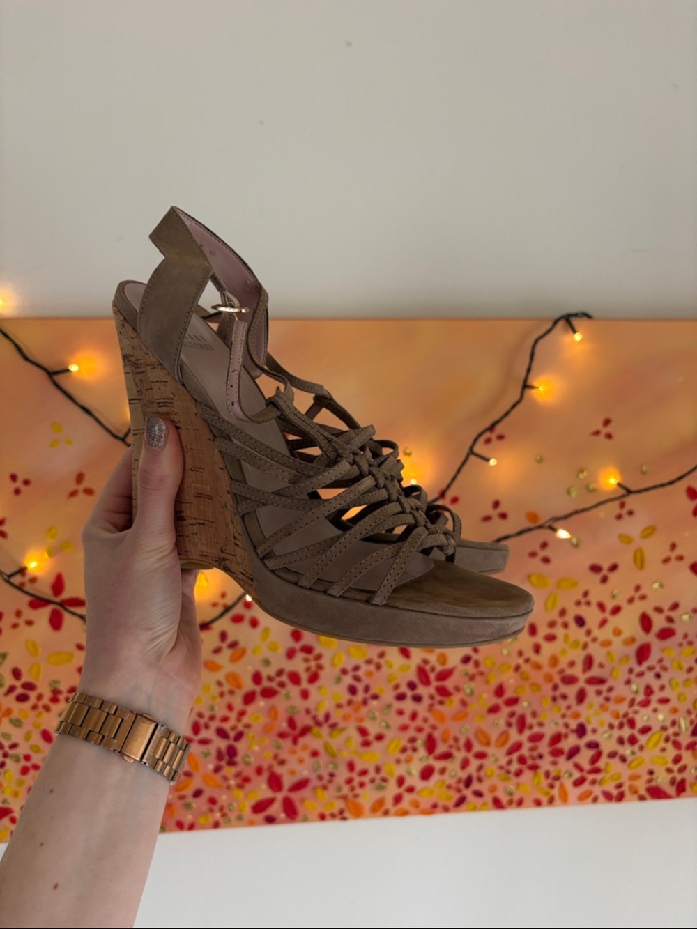 Stuart Weitzman Strappy Cork Wedge Sandals